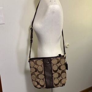 Coach Brown Signature Canvas Crossbody with Leather Trim with matching wallet